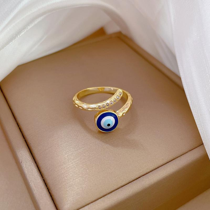 

[Real Gold] Eye Zircon Ring Opening Adjustable Simple Jewelry Japanese Ring Couple Ring opening adjustable
