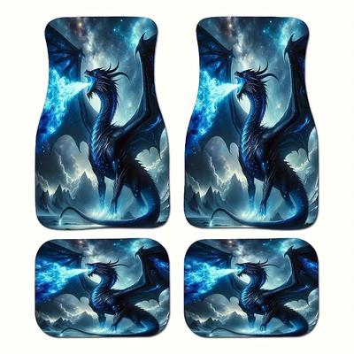 4 pièces Tapis de Sol de Voiture Imprimés Dragon Compatibles pour SUV, Fourgonnette, Voiture - Robuste - Revêtements de Sol de Véhicule Résistants aux Intempéries avec Couverture Complète Avant/Arrière/Conducteur/Passager