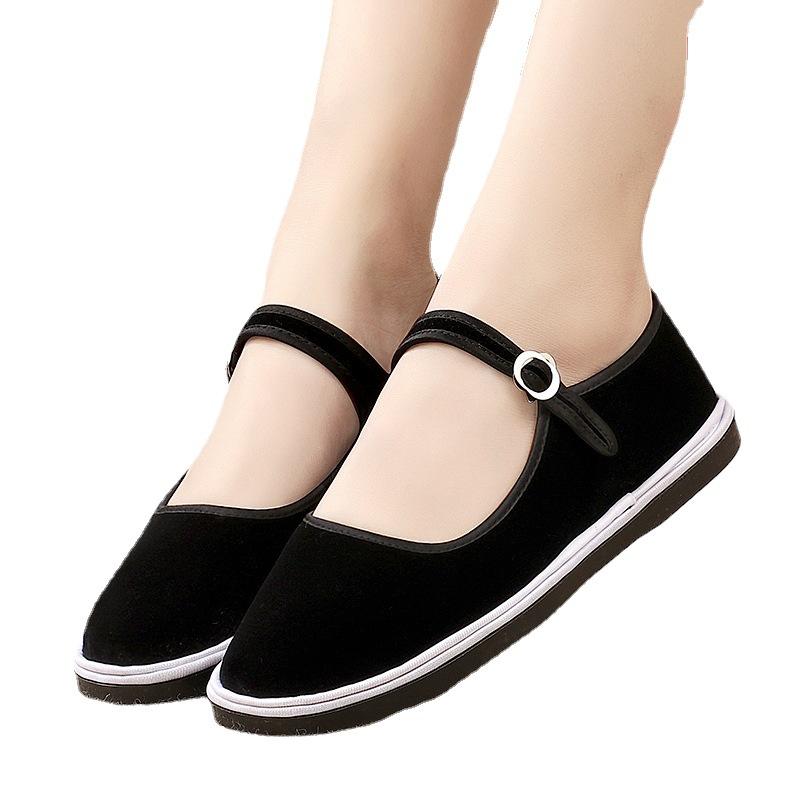 Old Beijing Handmade On-line Cloth Shoes, Women's Cotton Cloth Shoes, One-word with Generous Mouth Flat Bottom Retro Shallow Mouth Single Shoes, Danc