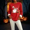 Women's -Lined Long Sleeve Round Neck Sweatshirt with Halloween Print for Winter Casual Wear