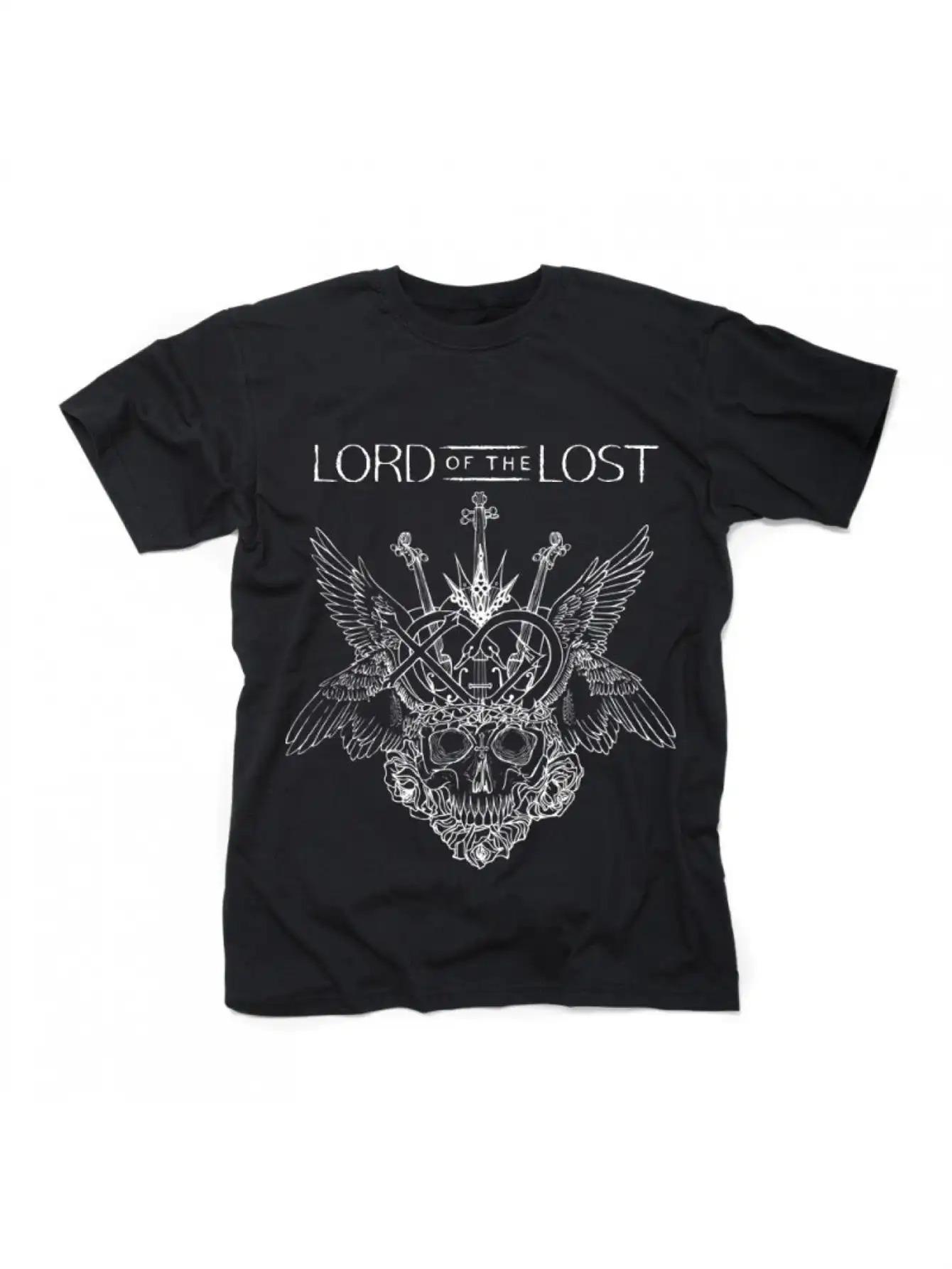 

Men Lord of the Lost Band T-Shirt - Heavyweight Cotton Black Tee with Skull & Wings Art XL