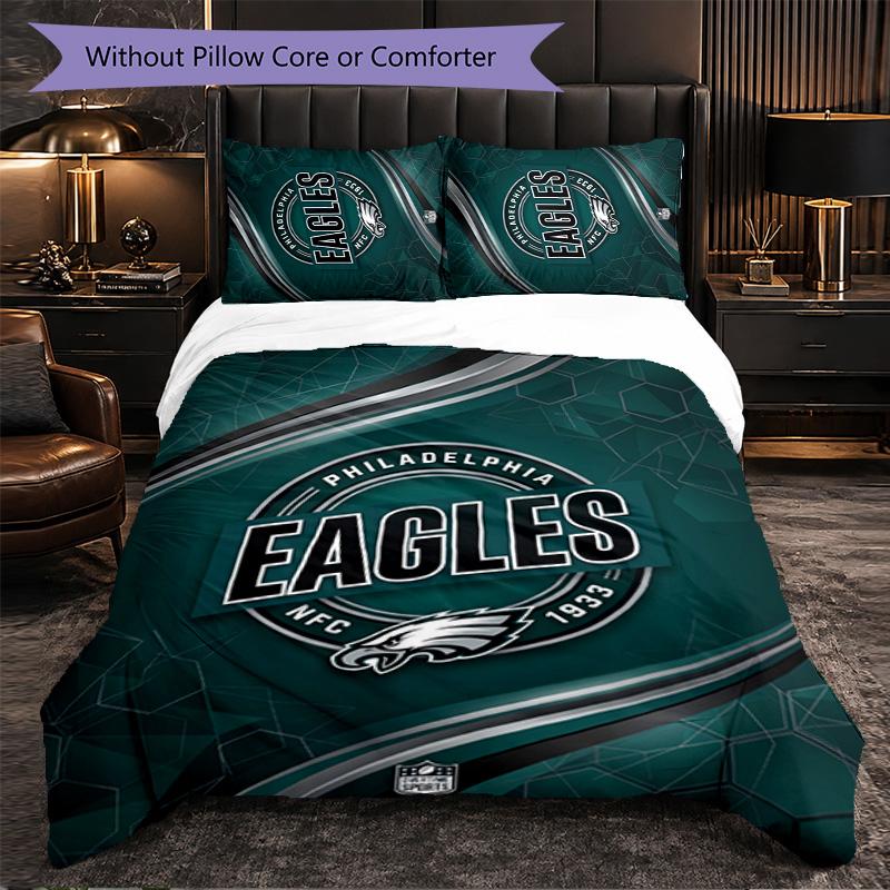 Set Biancheria da Letto in Microfibra con Fantasia Philadelphia Eagles 3 Pezzi Decorativo Copripiumino per Camera da Letto Uso Domestico