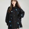 Three Dimensional Butterfly Lace Women's Shirt Black New Lapel Button Up Blouse Spring Autumn Loose Fashion Woman Top