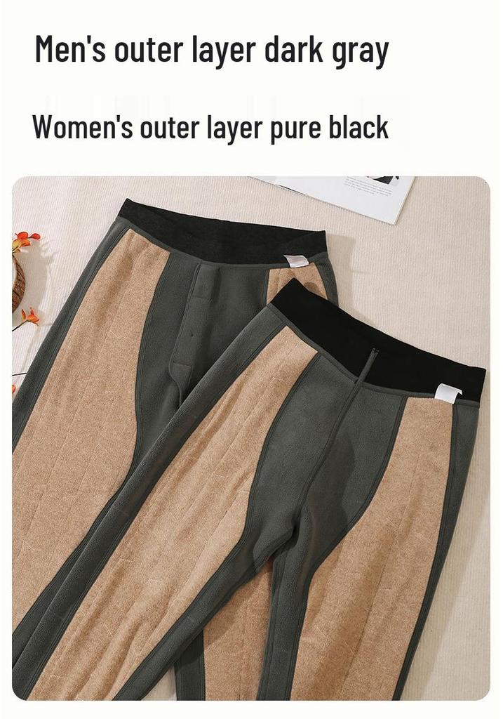 Men's Wool Camel Hair Long Leg Warmers with Knee Pads, Thickened Plus Velvet Cotton Layer, Women's Black Base Layer Pants for Autumn