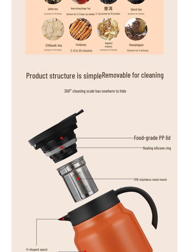 316 Stainless Steel Insulated Kettle with Tea Infuser - Compact Home or Office Hot Water Bottle