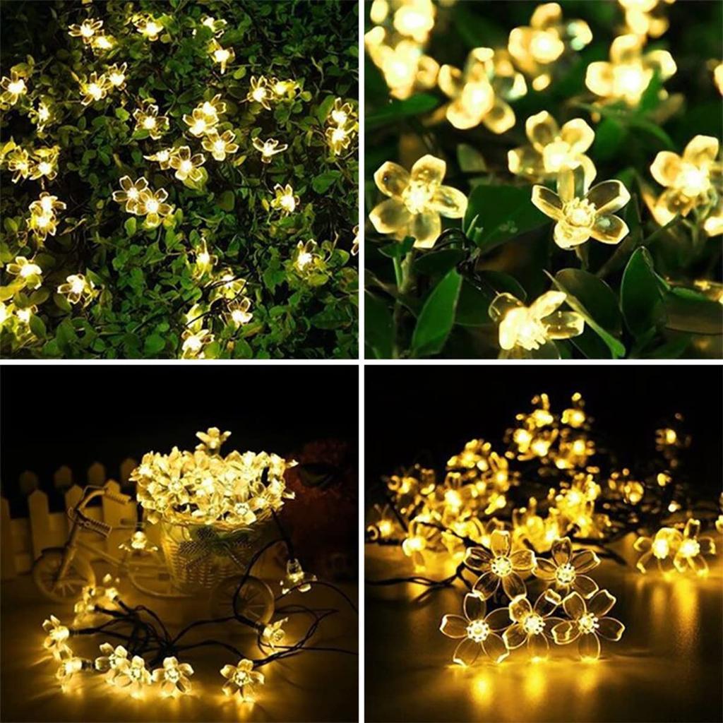 Solar String Flower Lights Outdoor Waterproof 50 LED Fairy Light Decorations for Garden Fence Patio Yard Christmas Tree, Lawn, Party