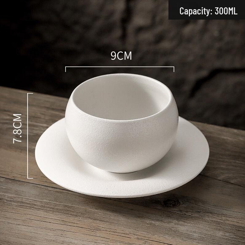 Mattierte Keramik Latte Art Kaffeetasse mit Henkel und Untersetzer, 300ml
