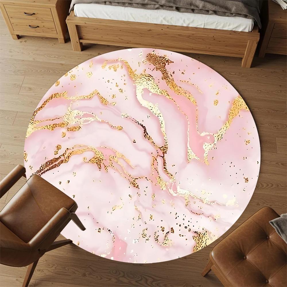 1pc Marble Pink Marble Gold Round Chair Mat Area Rug - Non-Slip, Floor Mat for Office, Bedroom, and Indoor Decor C1125012