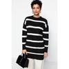 Ecru gestreifter Strickpullover mit Knöpfen Tctaw23ak00063
