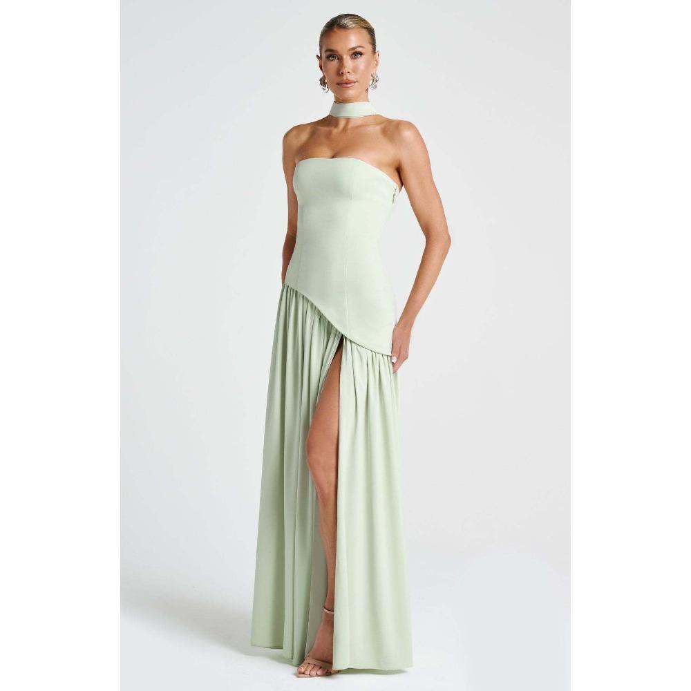 Women's Tube Top Solid Color Split Dress Fashionable and Sexy Halter High Split Dress