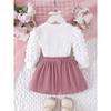 Children's Sweet Suit Spring and Autumn Girls Bubble Sleeve Love Top + Bow Skirt 2pcs Kids 6M-3Y Clothing