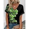 Delicate Watercolor Floral Print Casual T Shirt V Neck Short Sleeve Tee For Women Summer Holiday And Daily Wear