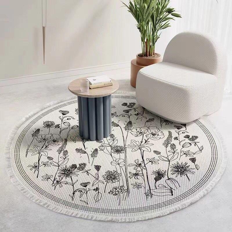Nordic Round Carpet Rugs Boho Ethnic Mandala Tassel Carpet for Living Room Cotton Linen Big Floor Rug Modern Classic 90cm Mats