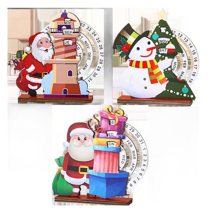 New Christmas calendar ornament, wooden creative perpetual calendar, home decoration, office desktop ornament