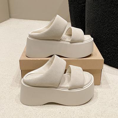 Fashion Summer 2025 Chunky Sandals Women's Thick Bottom Wedge Heels Slides 8CM High Heels Platform Leather Casual Beach Flip Flops Woman