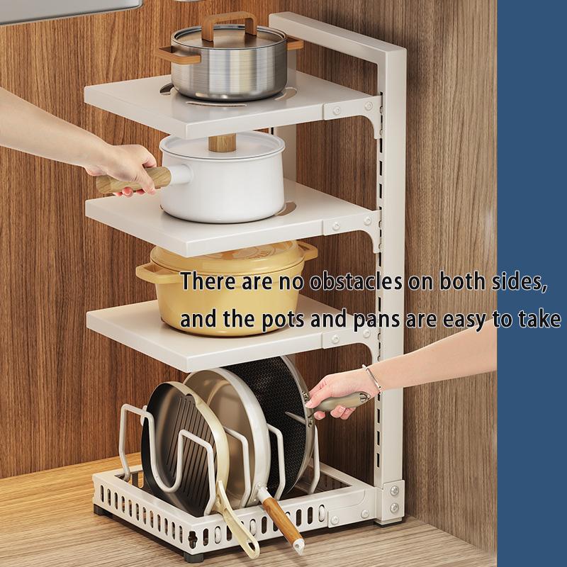 Kitchen Pot Holder Under Sink Multi-Layer Metal Storage Rack Snap-On Adjustable Pot Storage Rack Pots and Pans Storage Racks