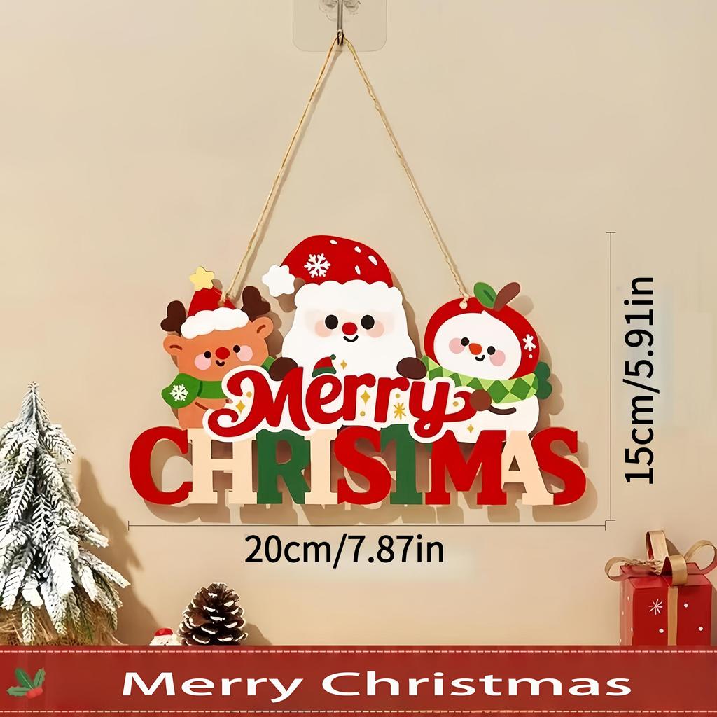 2D Decoration Featuring Santa Claus with A 'Merry Christmas' Sign A Wooden Holiday Ornament Suitable for Indoor/Outdoor Christmas Parties Hook Design