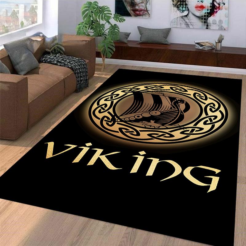 Viking Ship Pattern Carpet Set Black Gold Carpet Set (1 Duvet Cover, 2 Pillowcases, Duvet Not Included)