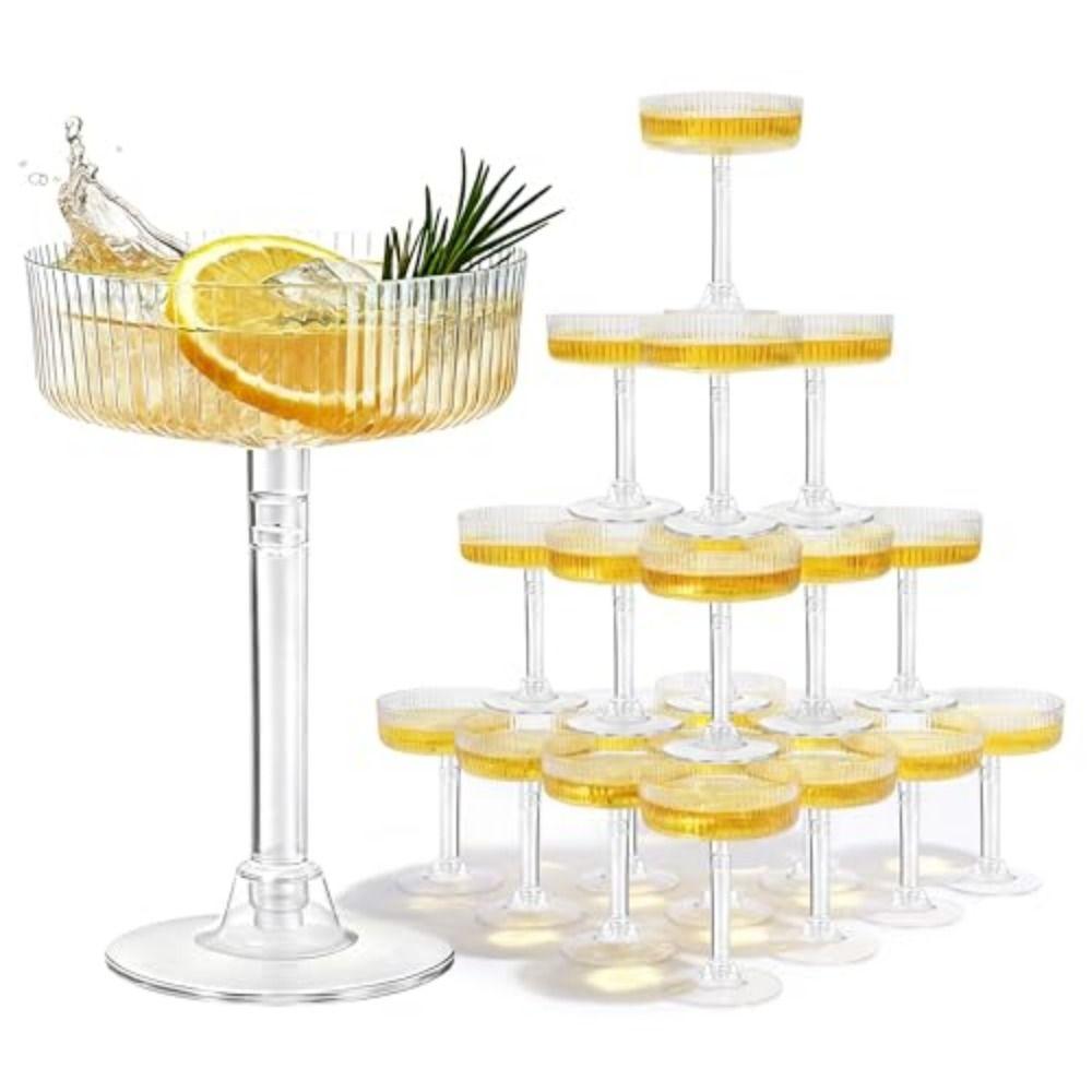 Plastic Martini Glasses Disposable Detachable Ribbed Martini Glasses Transparent Champagne Tower Dessert Cup