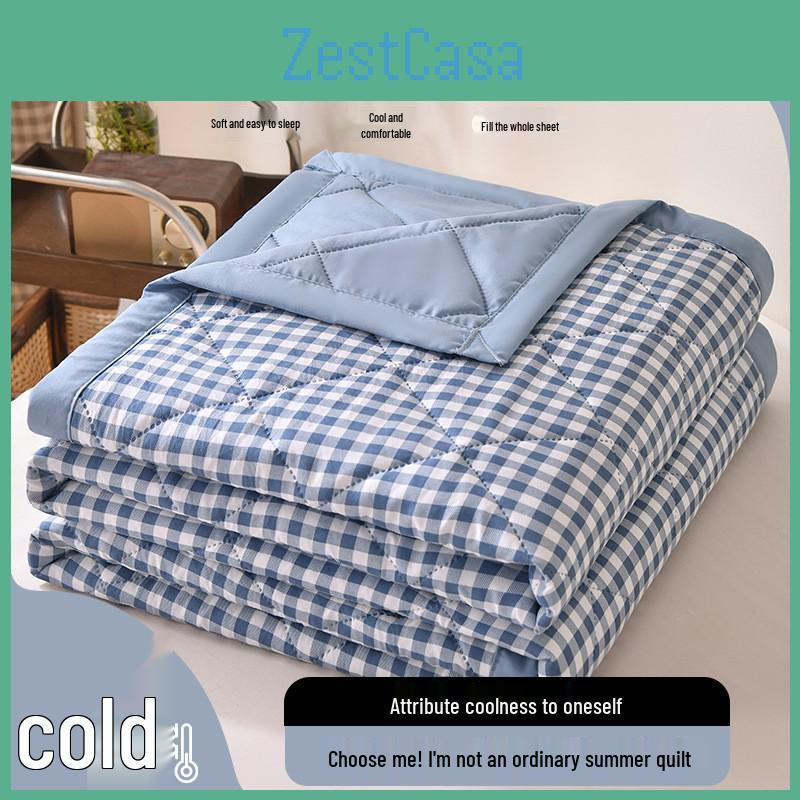 Washed Plaid Summer Quilt Cotton Lightweight Machine Washable Cool Blanket For Air Conditioning