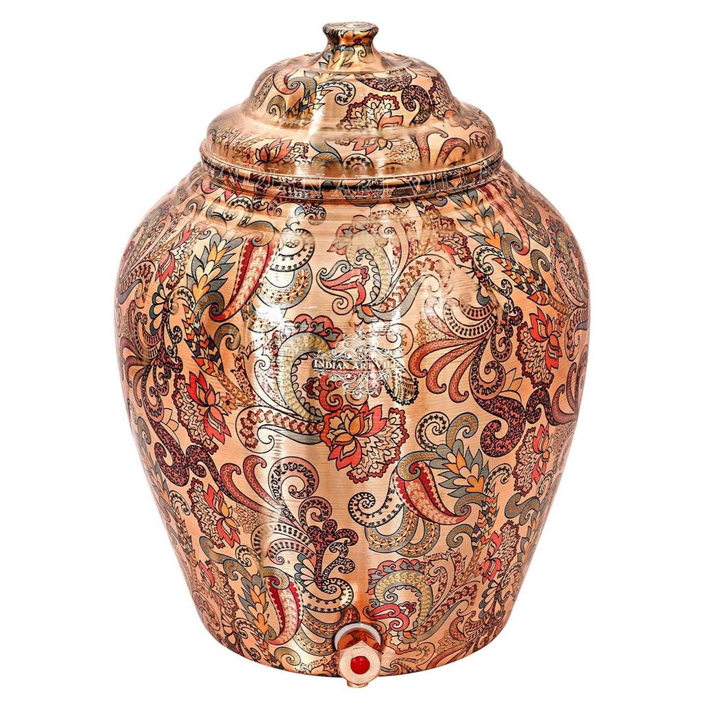 Print Design Copper Water Dispenser Pot Matka, Storage, Home Garden, 13 LTR