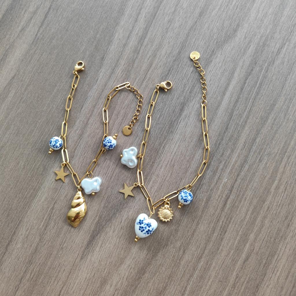 New Trend Gold Plated Stainless Steel Bracelet Ceramic Pendant Ocean Style Shell Conch Accessories Beach Jewelry Gifts for Women