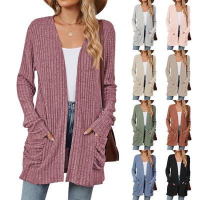 Toamna și iarna noi doamnelor tricotate buzunare cu mânecă lungă casual Cardigan jachetă lungă Cardigan femei topuri Kawaii pulover