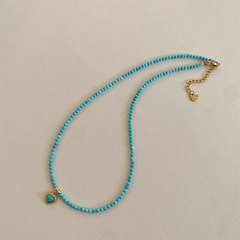 Blue Turquoise Love Pendant, Titanium Steel Necklace, Niche Design, Fashionable, Simple and Versatile, High-end Exquisite Necklace Women