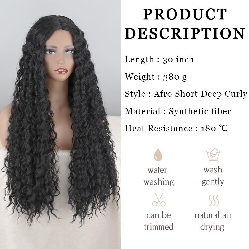 MISS WIG Afrikaanse Vrouwen lange Kinky Krullende Natuurlijk Zwarte Pruik Zonder Pony Synthetische Vezel Diep Krullende Zwarte Pruik
