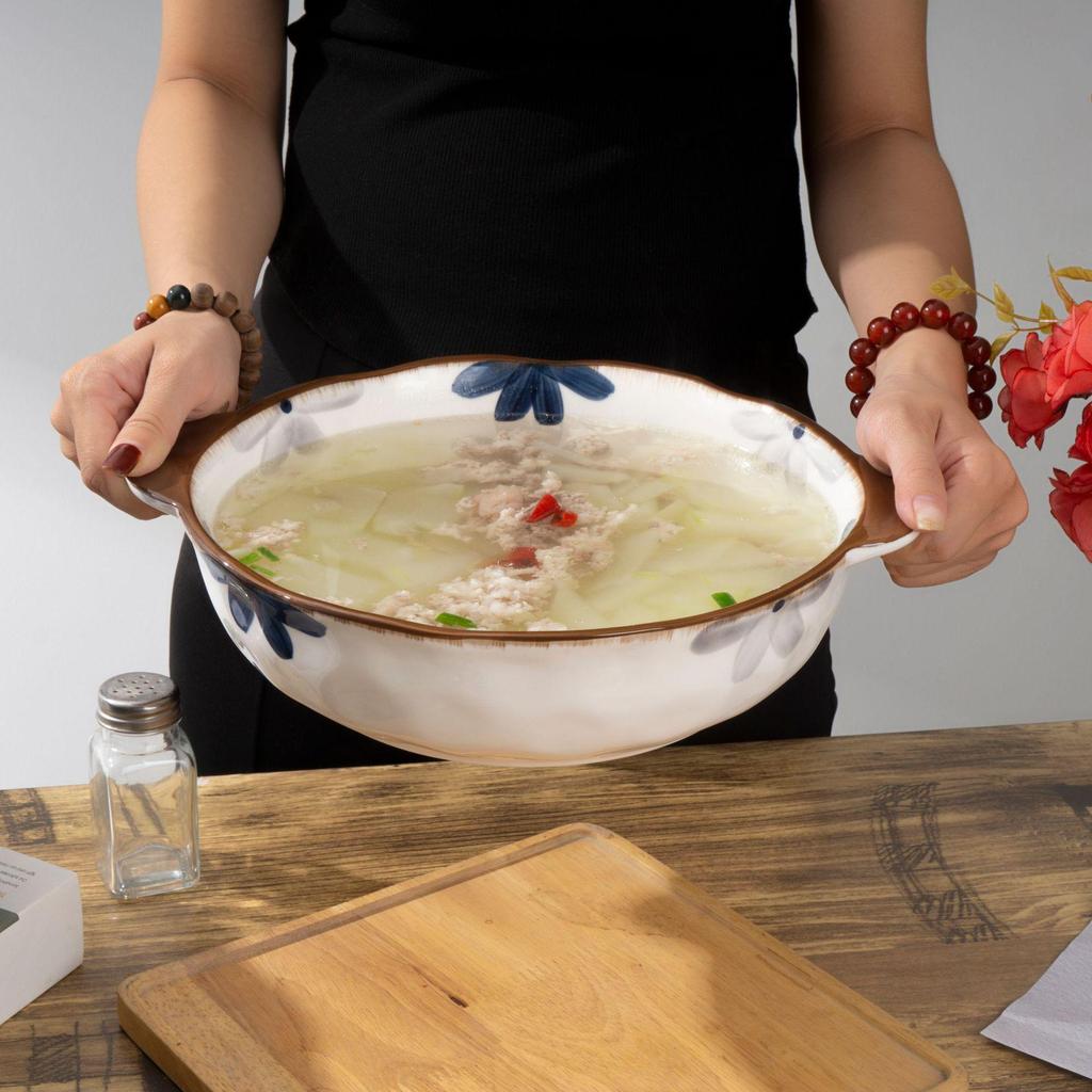 14-Zoll Keramikschüssel mit Doppelohren für Sauerkrautfisch & Suppe, Mao Xue Wang Stil