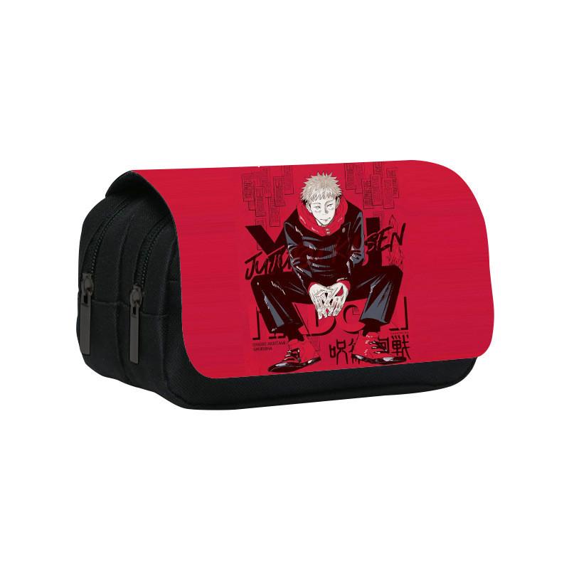 Jujutsu Kaisen Pattern Double Layer Flip Cover Stationery Storage Pencil Bag For Middle School Students