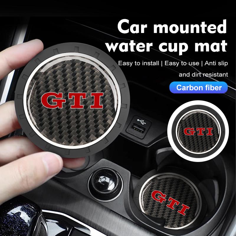 2026 Hot For VW VOLKSWAGEN 2Pcs Car Water Cup Anti-slip Pad Carbon Fiber Holder Mat For GTI Tiguan Passat B5 B6 B7 CC Jetta MK5