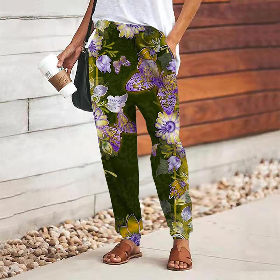 

Женские брюки с принтом бабочек, на шнуровке, с эластичной талией, свободные, повседневные длинные брюки, брюки с карманами 8XL жёлтый