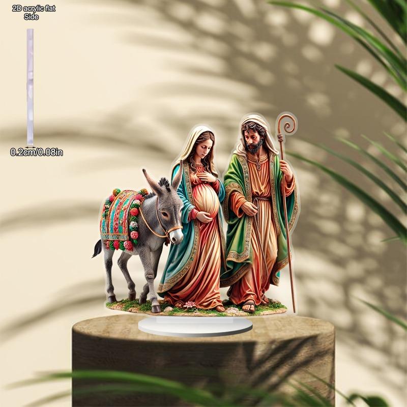 2D Flat, Nativity Scene Mary Acrylic Desktop Decoration, with Base, Suitable for wall decoration, porch, room, villa, accents Home, Hallway, or Workpl