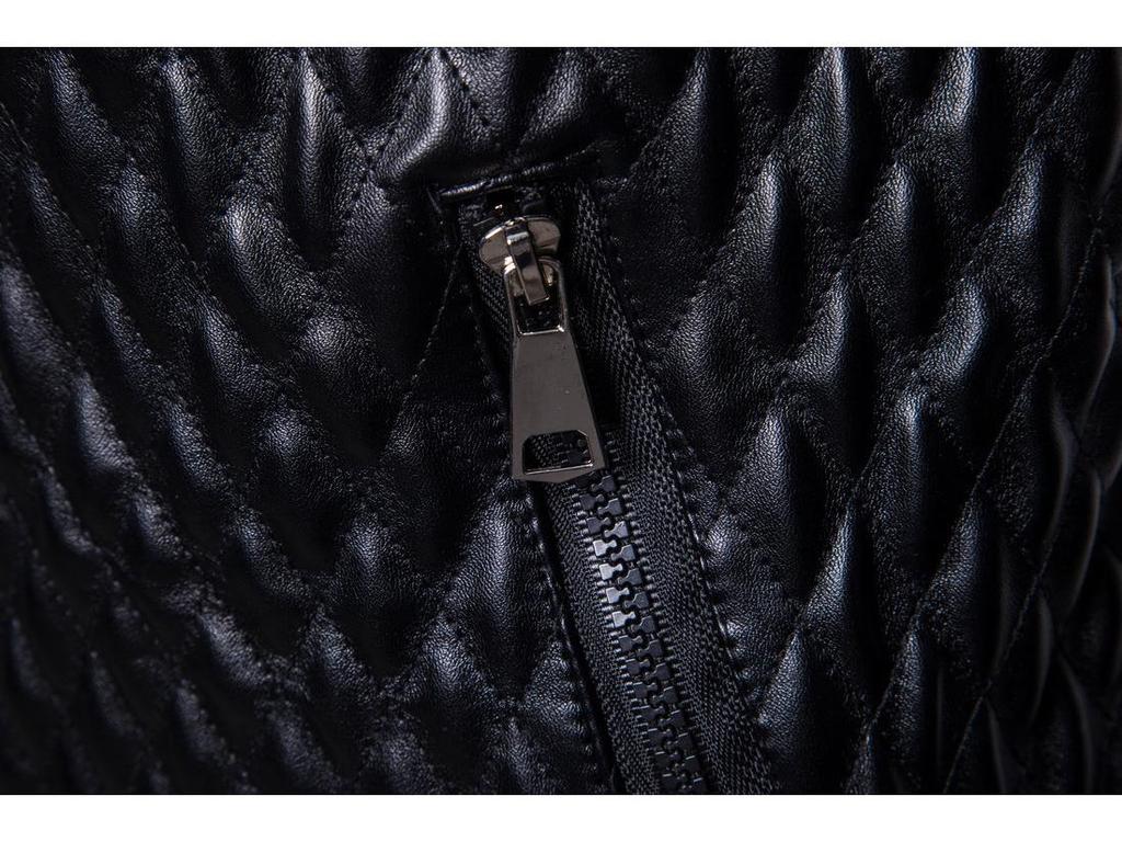 Herren Motorradjacke mit Stehkragen - PU-Leder mit Rautenmuster, Große Größen, Europäischer & Amerikanischer Rockstil