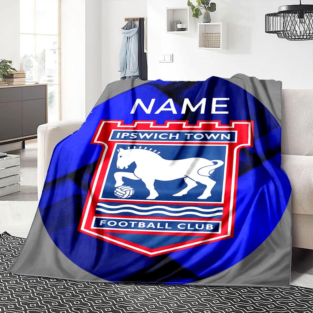 Custom Name Ipswich Town FC Crest Blanket for Couch & Bed, Plush Cozy Fuzzy Blanket Super Soft & Warm Blankets for Fall and Winter. 0908263
