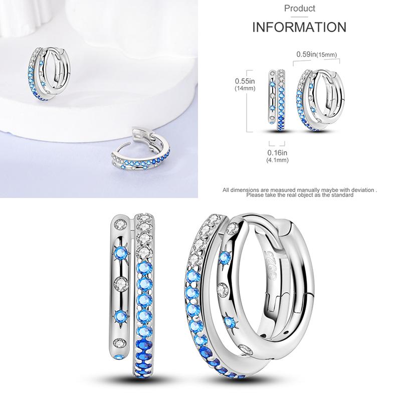 Sparkling Women Hoop Earrings 925 copper Heart Shape Star Moon Round Blue Zircon Fit Origina Drop Earrings Zircon Holiday gifts