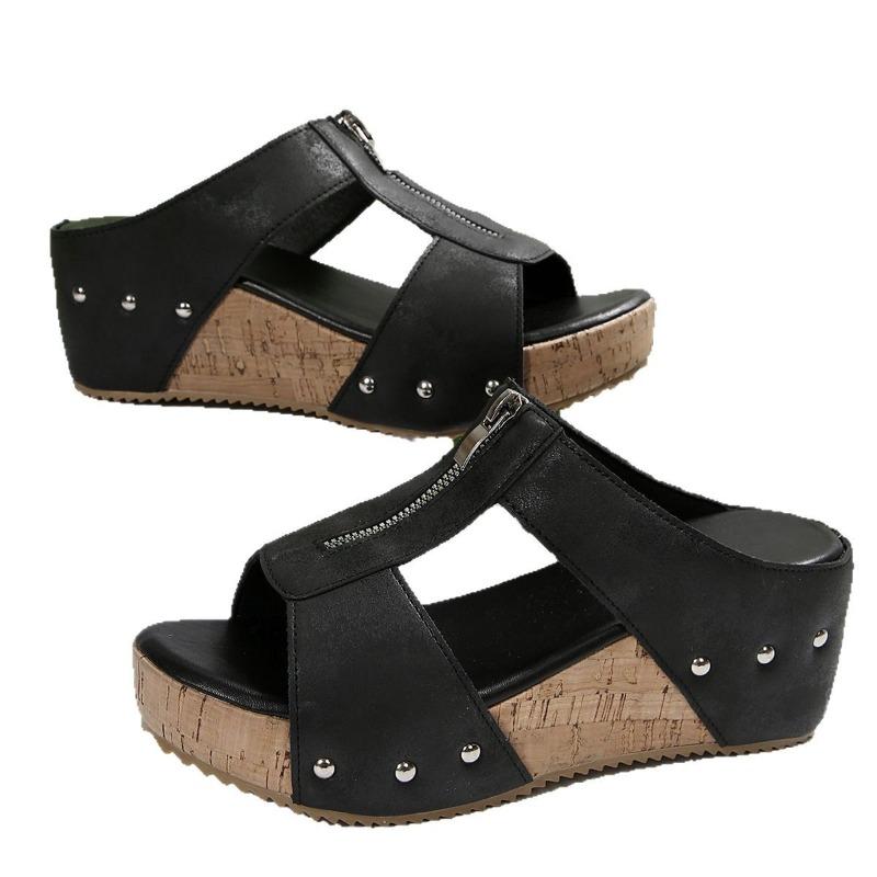 Women’s Platform Studded Open-Toe Slide Sandals Wedge Heel