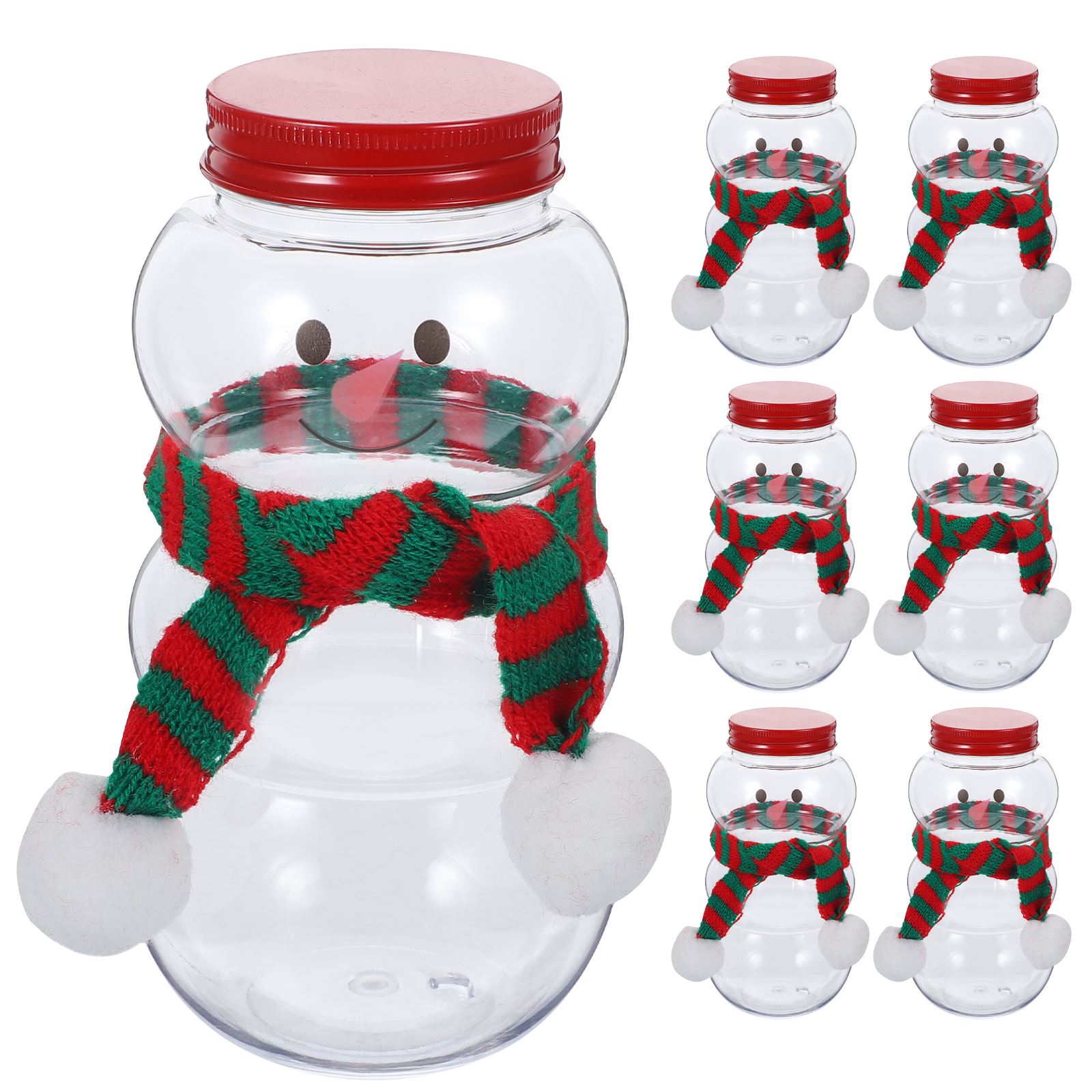 

10 Sets Christmas Snowman Shape Milk Bottles With Lids Christmas Plastic Juice Bottle Xmas Candy Bottles Supplies with Scarves