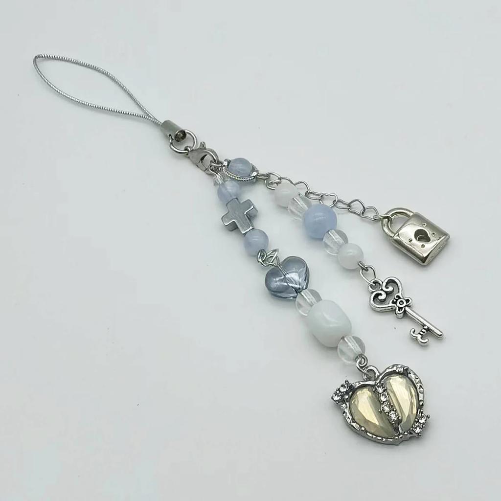 Pink Y2K Phone Charms Pendant Kawaii Key Chain For Bag iPhone Samsung Cute Accessories Women Girl Strap Lanyard Beaded Ins Korea