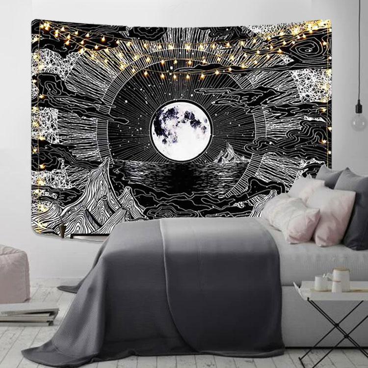 Burning Sun Tie Dye Celestial Sun Moon Star Planet Bohemian Poster Tapestry Tarot Wall Hanging