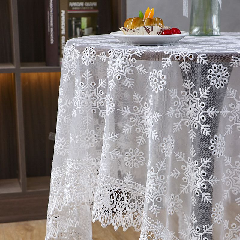 Elegante weiße Tischdecke aus Spitze im französischen Stil mit Blumenmuster - Polyester, rechteckig, handgefertigtes Webdesign für romantische Tischdekoration, Hochzeit