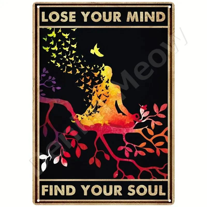 Bądź łaskawy dla swojego umysłu Retro Blaszane Znaki Inspirujące Cytaty Sztuka Ścienna Znak Muza Vintage Wystrój Domu Pokoju Ogrodu Hipisowska Dziewczyna Plakat