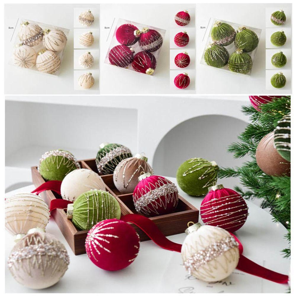 4Pcs/set Sparkling Christmas Ball Set Velvet Flocking Christmas Tree Props  Christmas Decorations