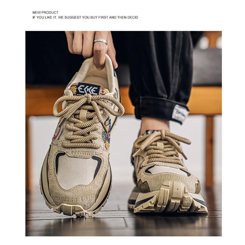 Mens Fashion Printed Embroidered Thick Sole Height Increasing Casual Sports Shoes
