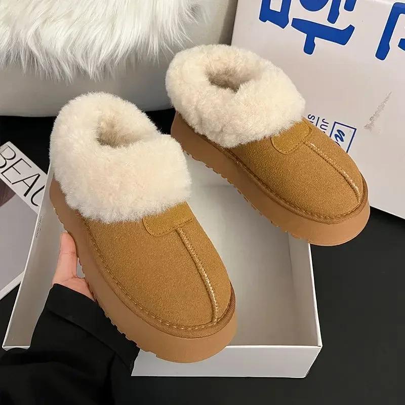 Thickened Fleece-lined Women's Snow Boots New Winter Flat Shoes Lazy Bread Shoes Warm Cotton Rubber Upper