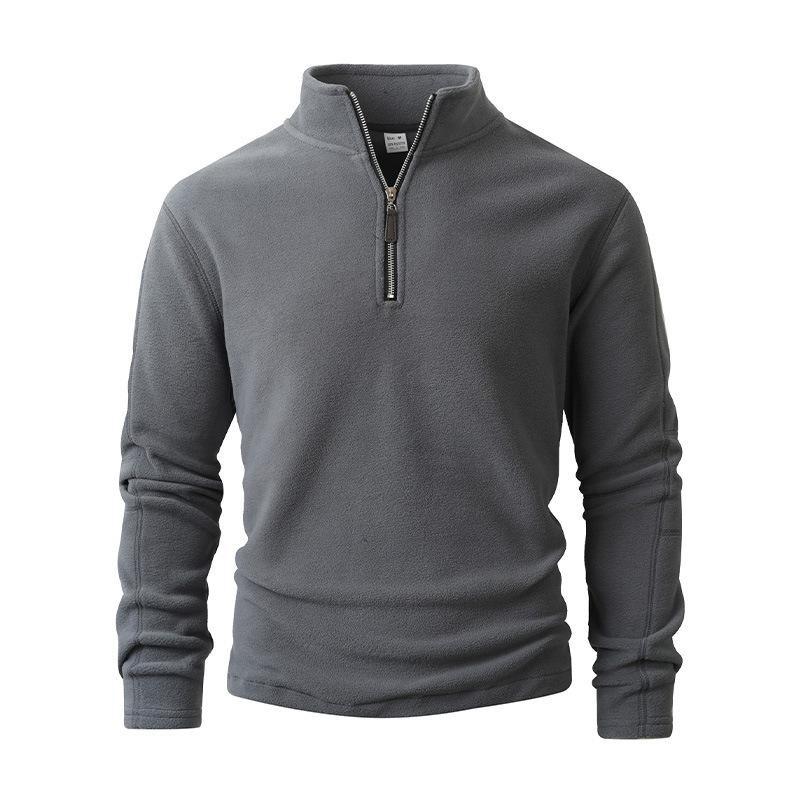 Men's Jacket Rocker Fleece Thickened Half Zip Solid Color Standing Collar Sweatshirt Outdoor Moisture Wicking Comfortable Skin-friendly Tops