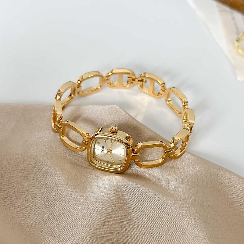 GEDI Light Luxury Fashionable Watches For Woman Gold Square Dial Hollowed Out Bracelet Women's Quartz Wristwatches Clock Gifts