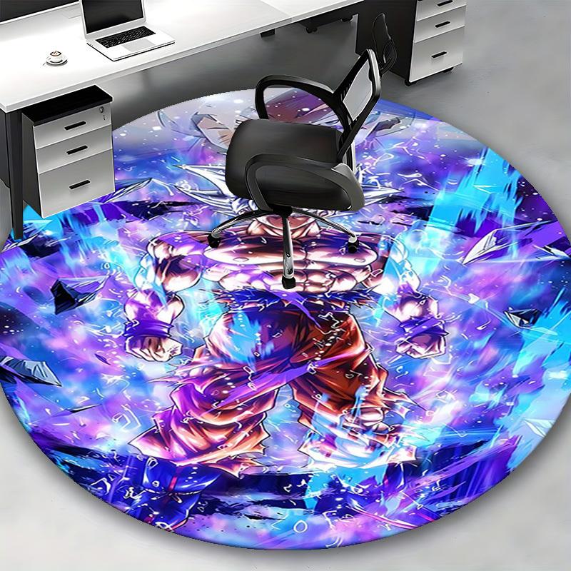 1pc Dragon Ball Z Goku Super Saiyan God Round Carpet - Anime Cartoon Design Office Chair Mat, Non-Slip Rug for Home Decor, Living Room, Bedroom, Game