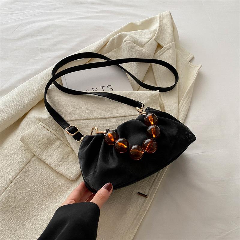Folded Fashion Beaded Handbag 2025 New Foreign Style Simple Shoulder Messenger Bag Change Bag Leisure Bag